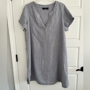 Tahari 100% Linen PinStripe Dress Tunic Split V Neck Coastal Grandma Beachy 1X